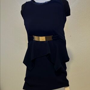 Chic Navy Dress with Gold Belt